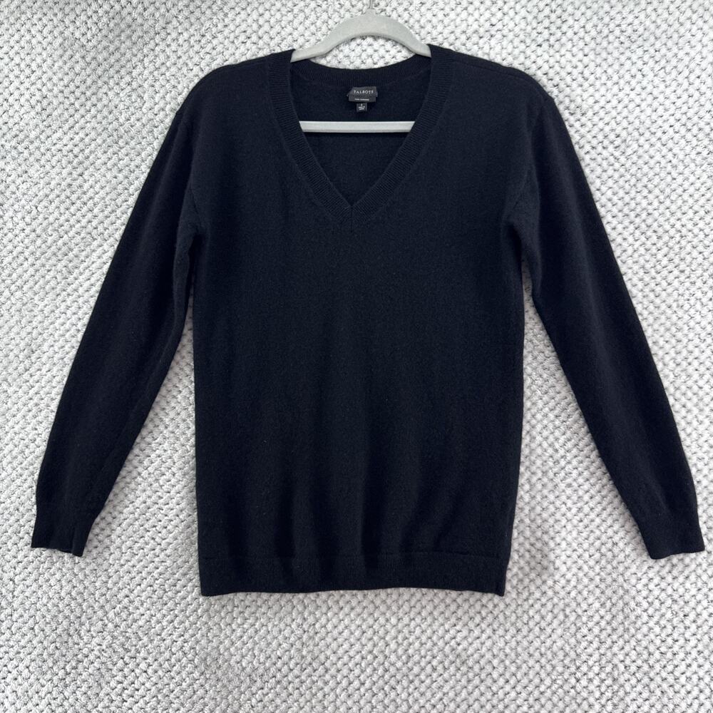 Talbots Cashmere Sweater Womens S Black V-Neck Classic Basics Capsule